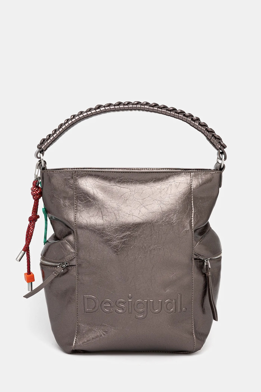Desigual poșetă HALF LOGO ARICA DARK SILVE culoarea argintiu, 25WAKP28