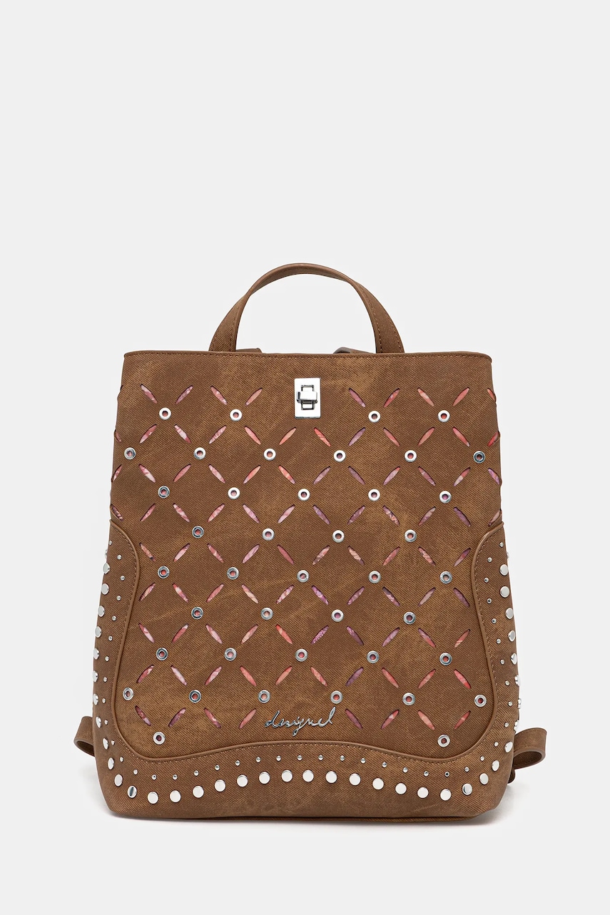 Desigual rucsac YANKEE METAL PATCH S culoarea maro, mic, cu imprimeu, 25WAKP31
