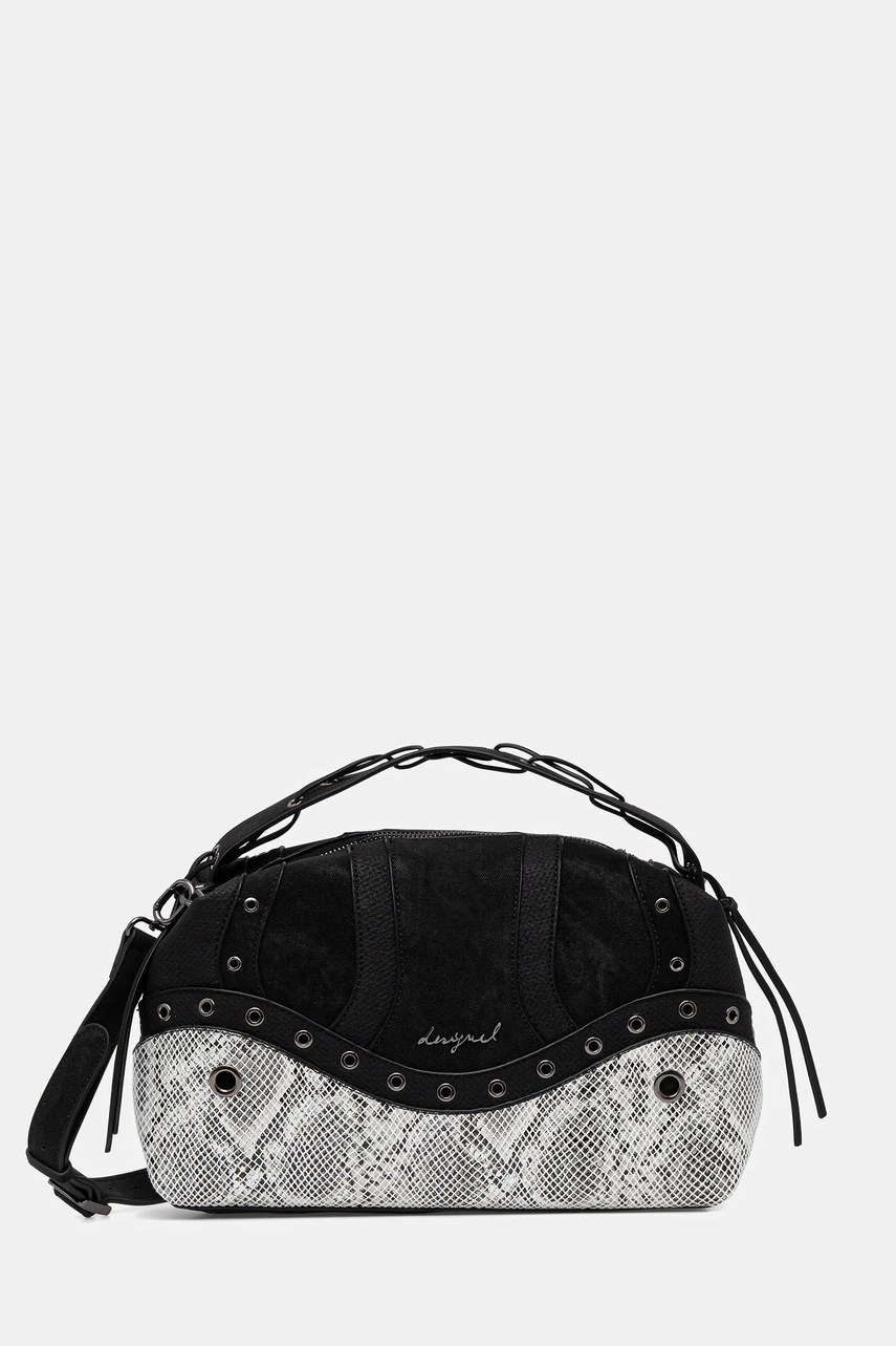 Levně Kabelka Desigual SNAKE PATCH BERGAMO černá barva, 25WAXP29