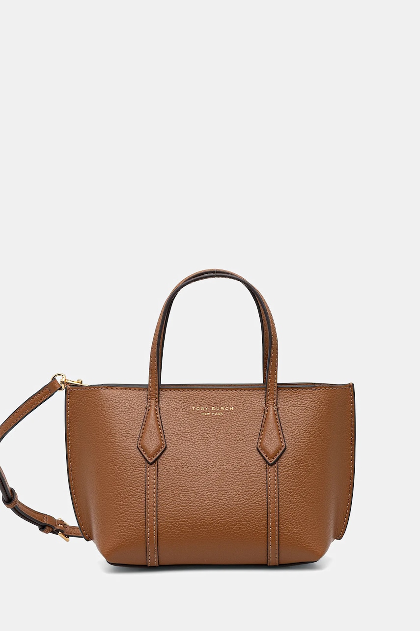 Levně Kožená kabelka Tory Burch Perry Mini Tote hnědá barva, 177404.200