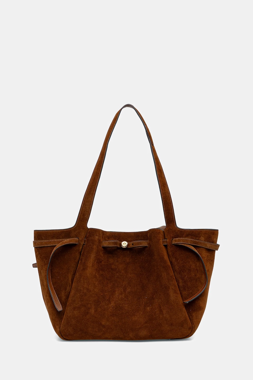 Tory Burch geantă de mână din piele întoarsă Romy Suede Tote culoarea maro, 178158.200