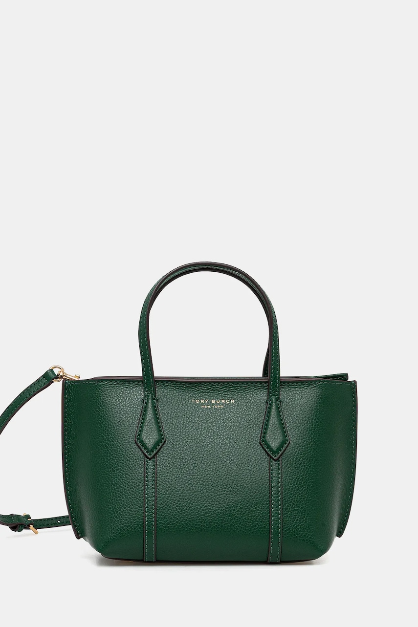 Levně Kožená kabelka Tory Burch Perry Mini Tote zelená barva, 177399.300