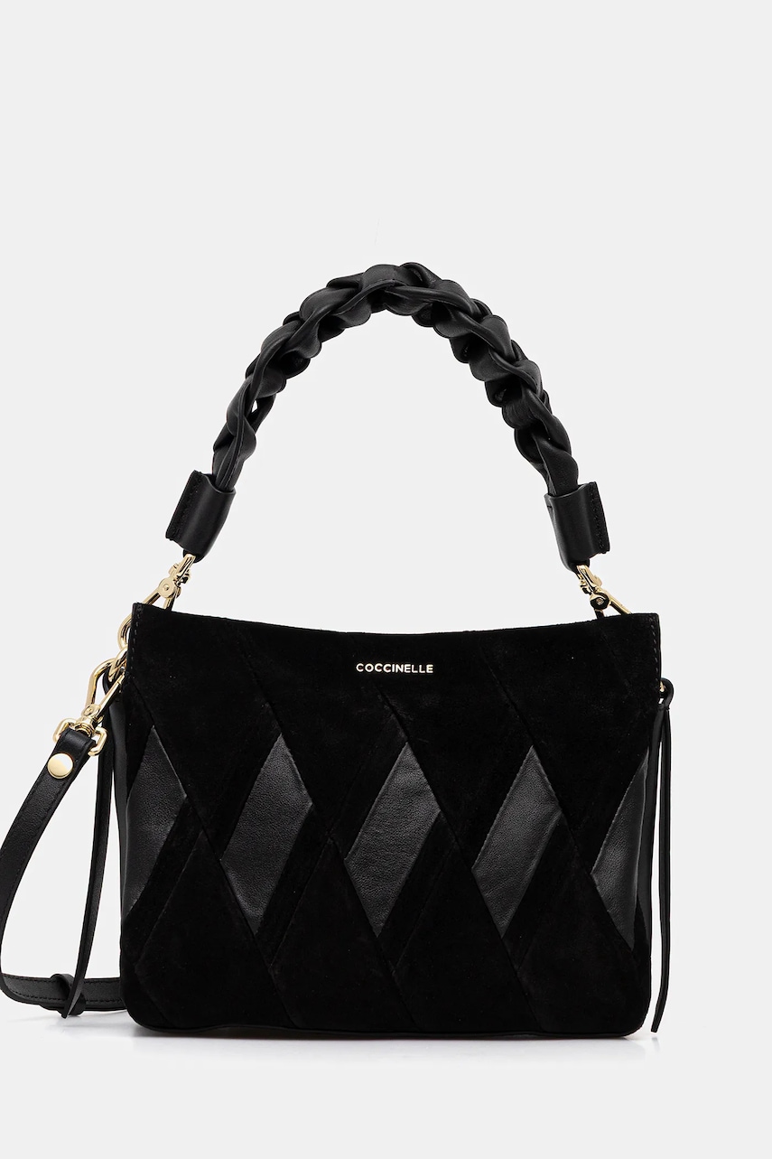 Coccinelle geanta de mână din piele întoarsă BOHEME NEW GEOMET.PATCH culoarea negru, E1.T66.58.01.01