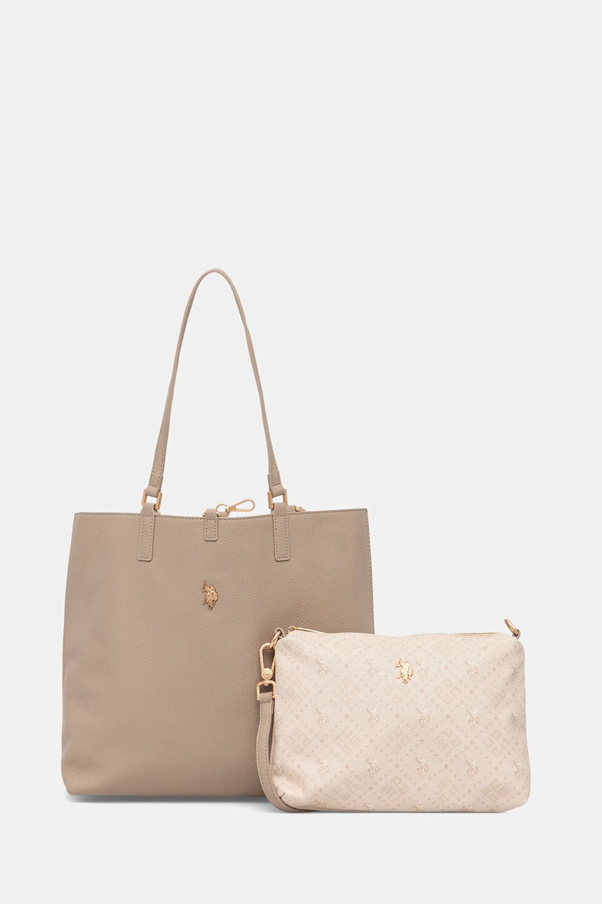 Levně Oboustranná kabelka U.S. Polo Assn. Malibu béžová barva, BEUM08706WVP