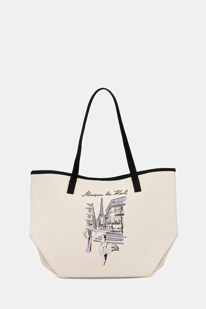 Karl Lagerfeld geantă de bumbac culoarea bej, A4W50057