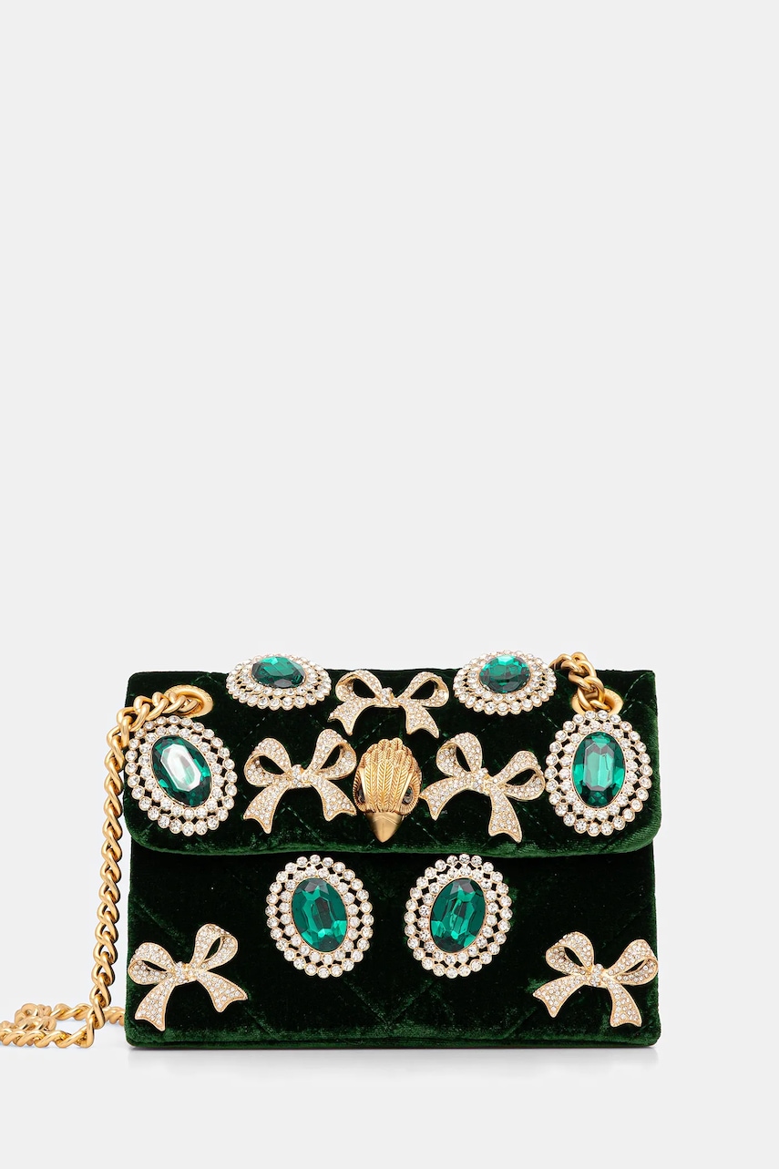 Levně Kabelka Kurt Geiger London VELVET MINI KENSINGTON zelená barva, 5018771789
