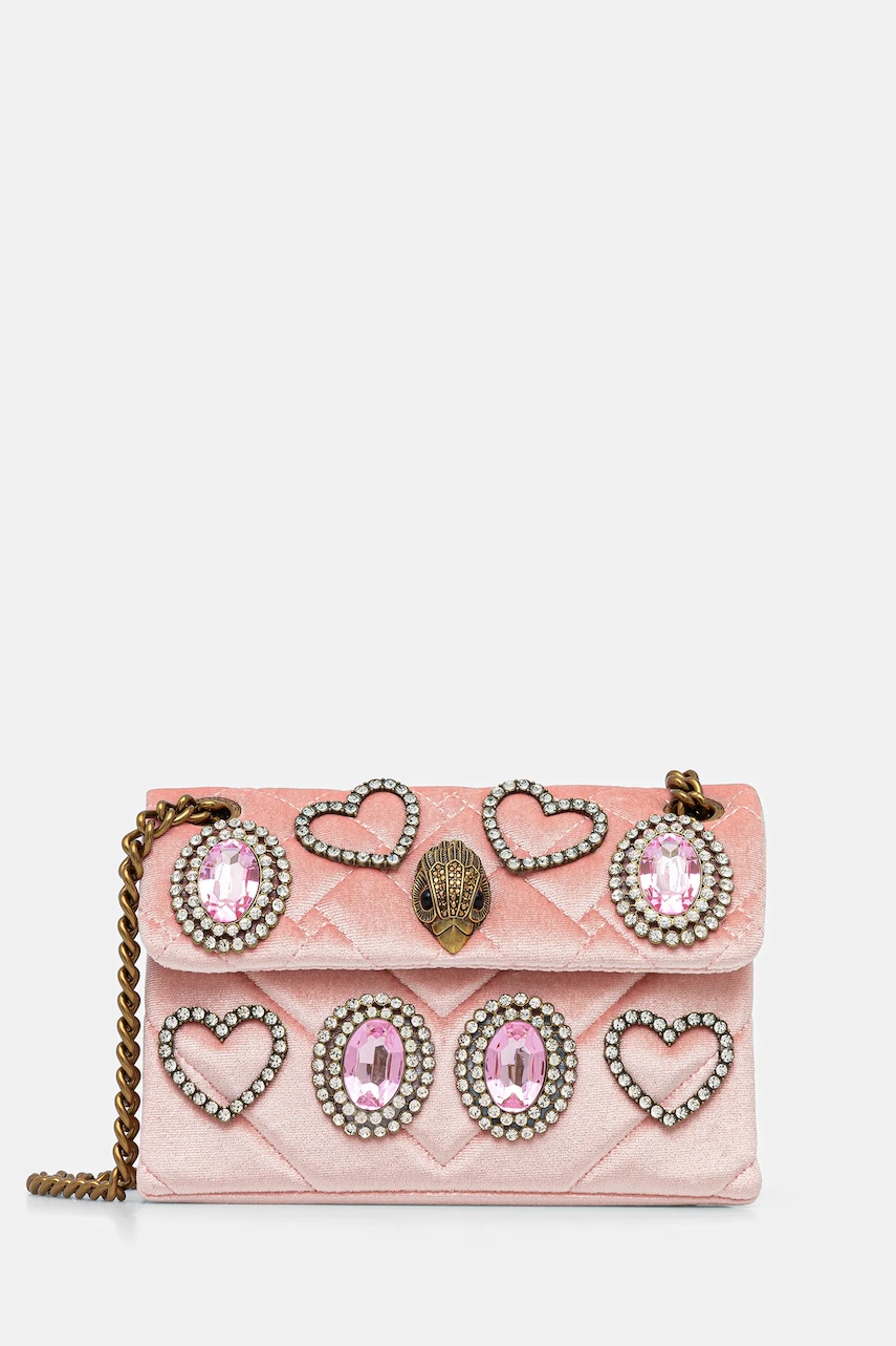 Levně Velurová kabelka Kurt Geiger London VELVET MINI KENSINGTON růžová barva, 5018753789