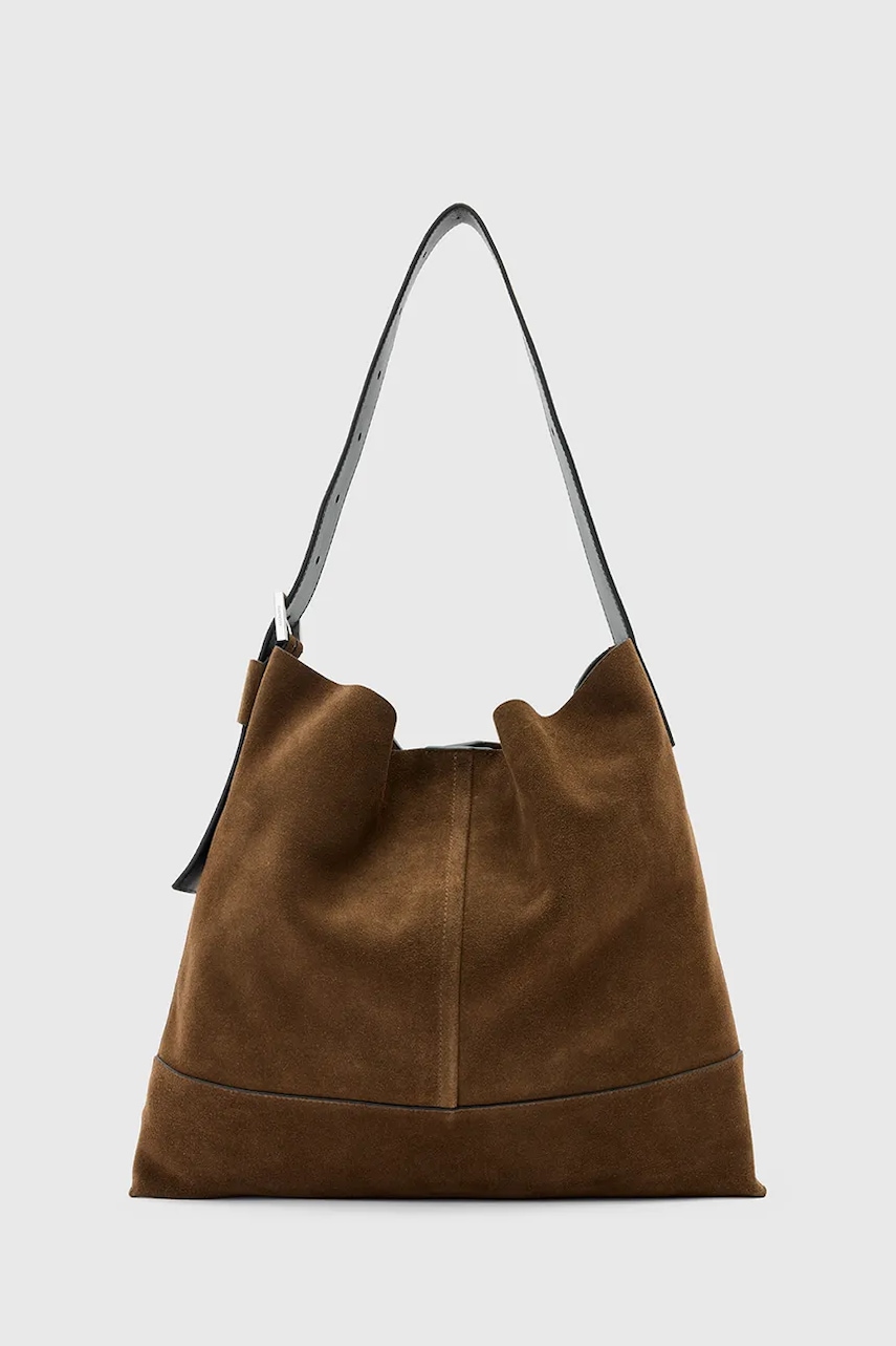 AllSaints geantă de mana din piele întoarsă ASHA culoarea maro, W368XD