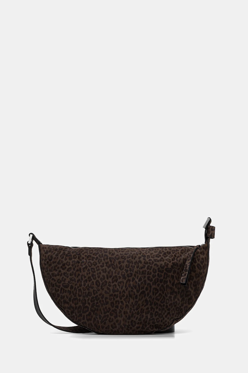 AllSaints geantă de mână din piele întoarsă HALFMOON culoarea maro, W357XD