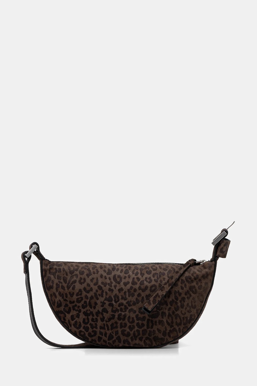 AllSaints geantă de mână din piele intoarsa HALFMOON culoarea maro, W355XD