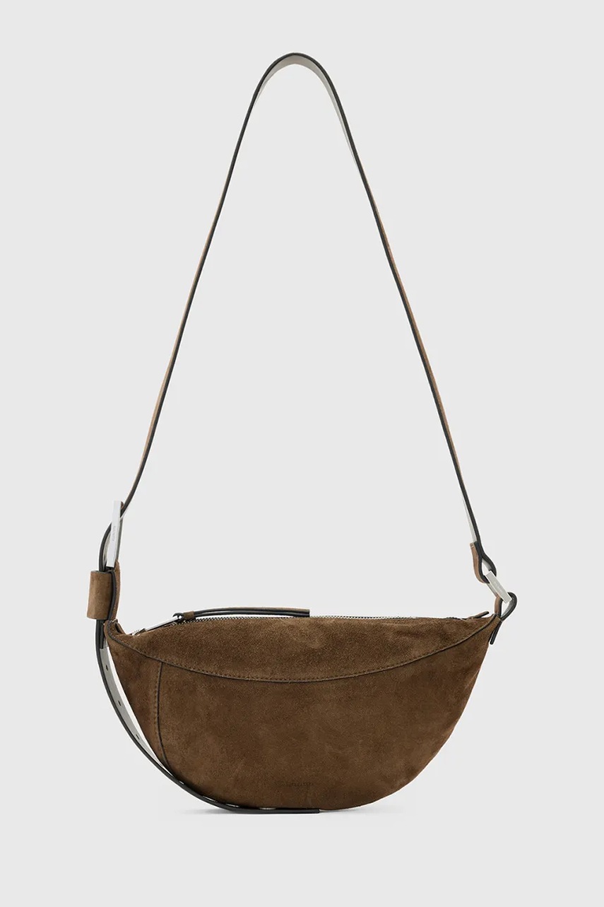 AllSaints geantă de mana din piele întoarsă LUNA culoarea maro, W350XD