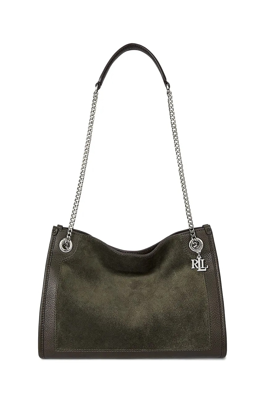 Levně Semišová kabelka Lauren Ralph Lauren zelená barva, 431980175