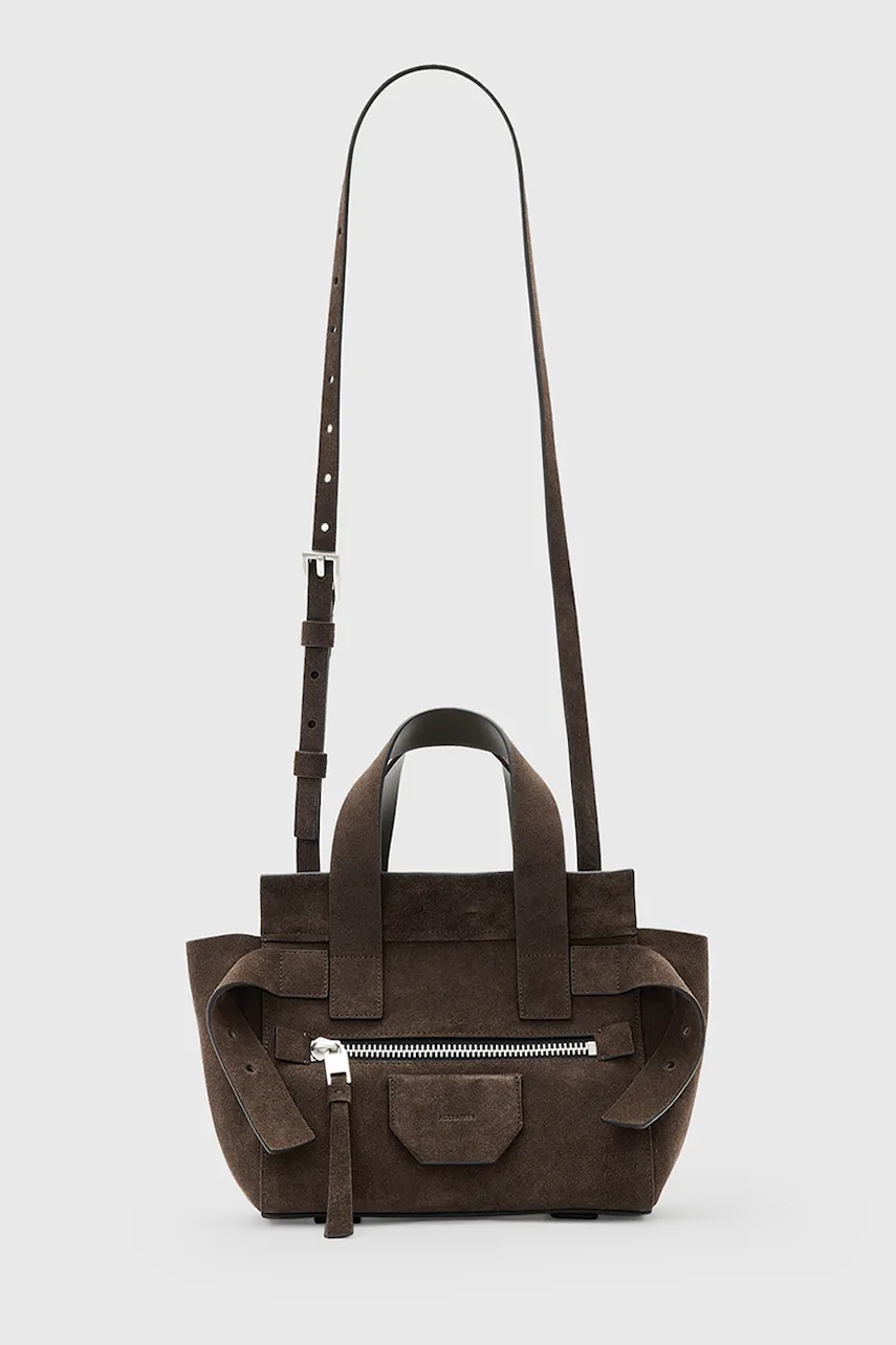 AllSaints geantă de mână din piele întoarsă PEREZ culoarea maro, W358XD