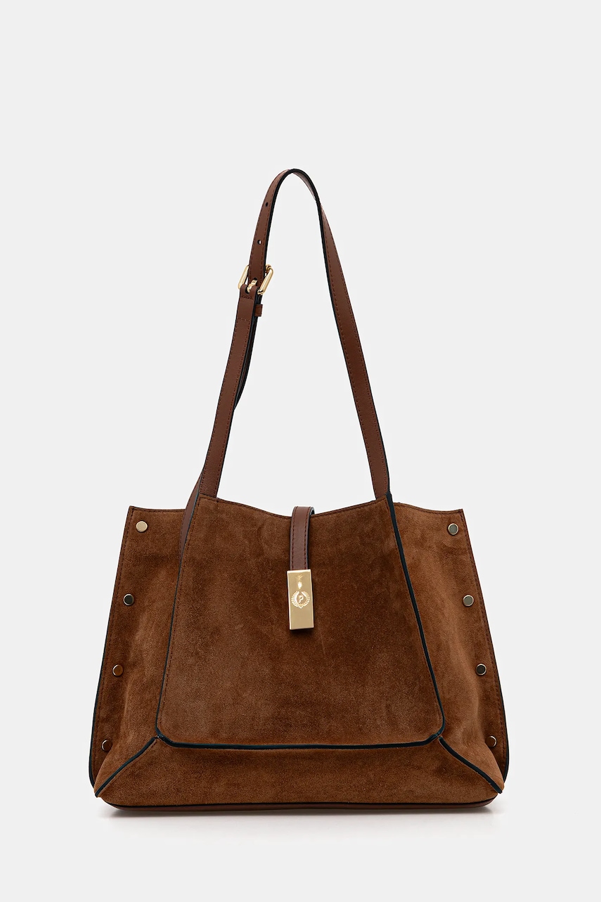 Pollini poșetă de piele culoarea maro, PC4416PP0N QI1