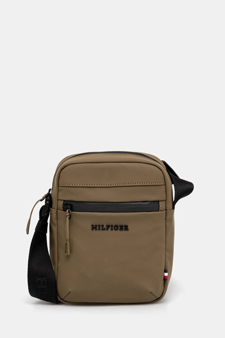 Levně Taštička Tommy Hilfiger pánská, zelená barva, AM0AM13498