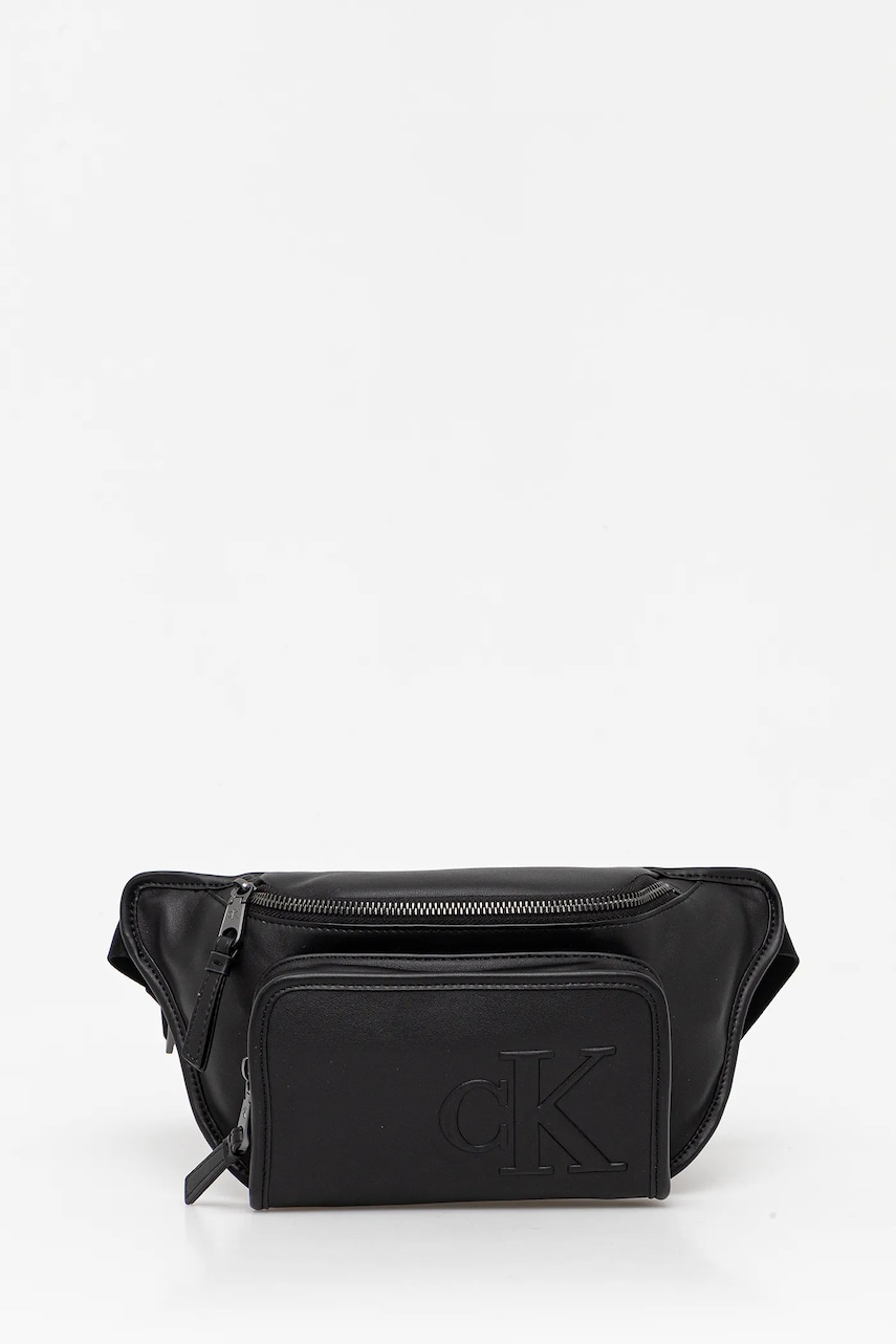 Levně Ledvinka Calvin Klein pánská, černá barva, LV04G3160G