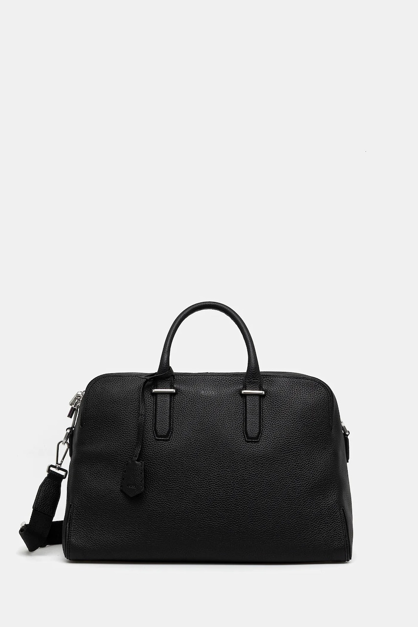 BOSS geanta de piele culoarea negru, 50548231