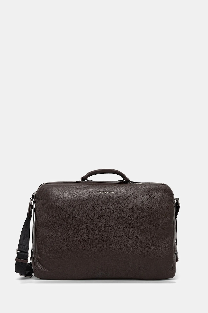 Levně Kožená taška Tommy Hilfiger hnědá barva, AM0AM13652