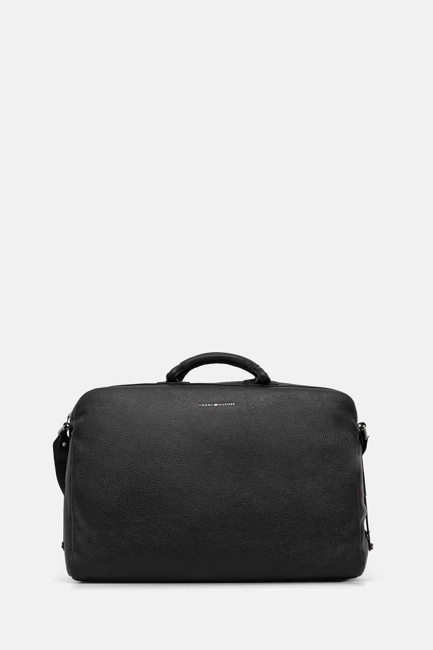 Levně Kožená taška Tommy Hilfiger černá barva, AM0AM13652