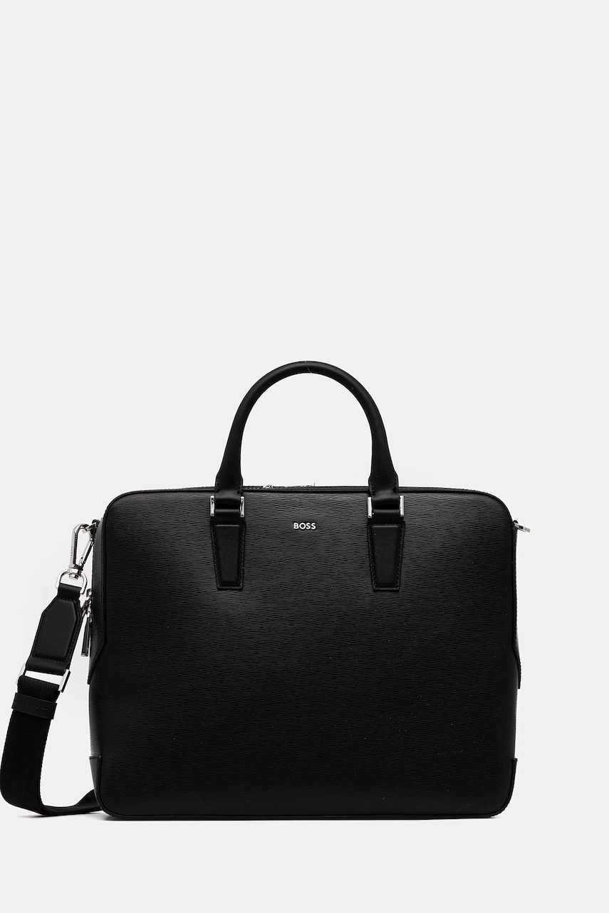 BOSS geantă de piele culoarea negru, 50548265