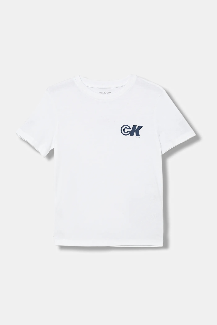 Детская хлопковая футболка Calvin Klein Jeans цвет белый с принтом IB0IB02544 Детская хлопковая футболка Calvin Klein Jeans цвет белый с принтом IB0IB02544