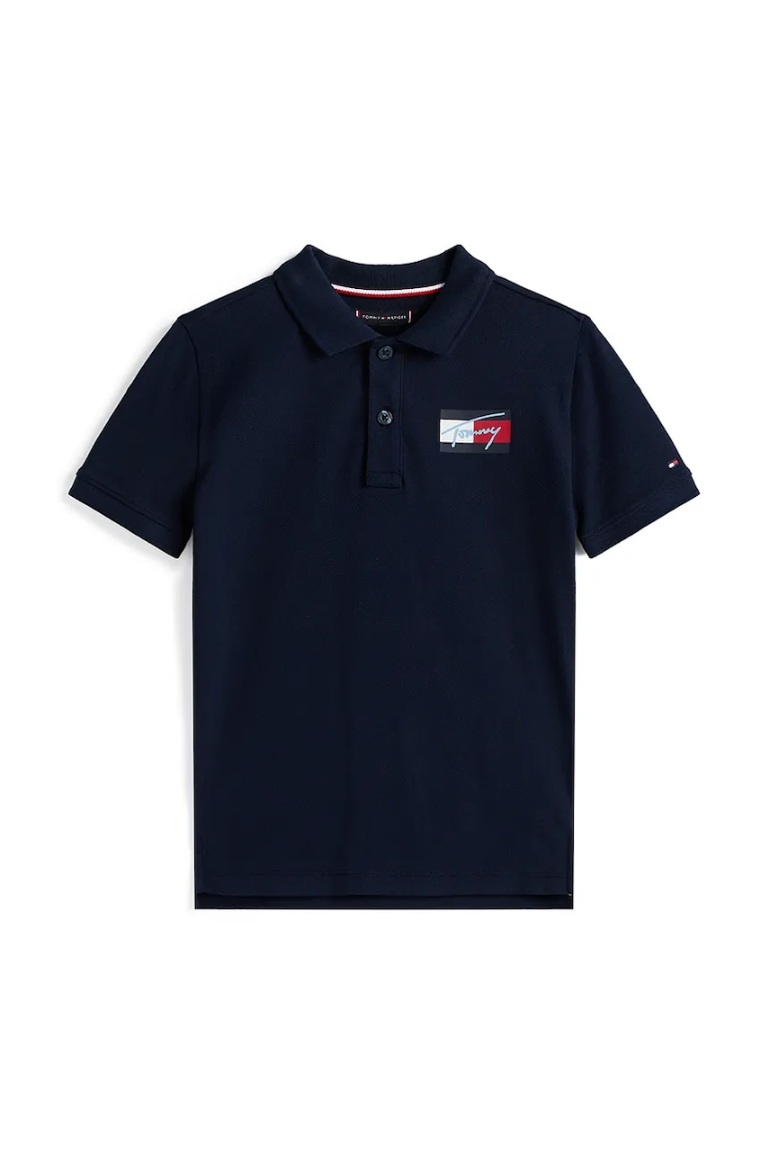 Детское хлопковое поло Tommy Hilfiger цвет синий однотонное KB0KB09711 Детское хлопковое поло Tommy Hilfiger цвет синий однотонное KB0KB09711