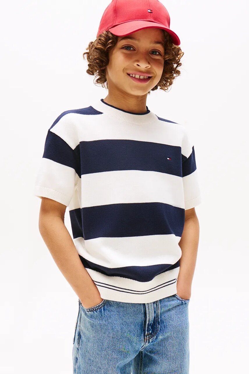 Levně Dětské bavlněné tričko Tommy Hilfiger tmavomodrá barva, KB0KB09809