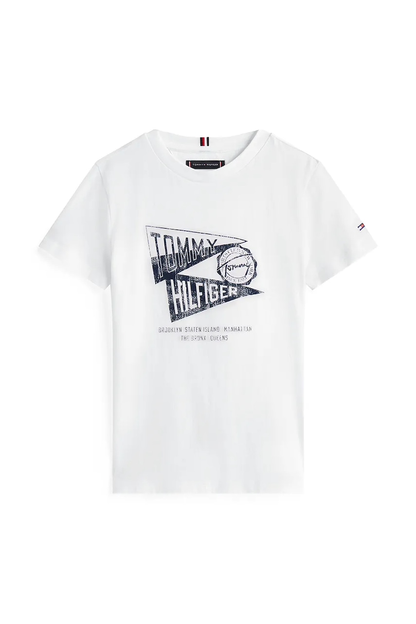 Детская хлопковая футболка Tommy Hilfiger цвет белый с принтом KB0KB09719 Детская хлопковая футболка Tommy Hilfiger цвет белый с принтом KB0KB09719