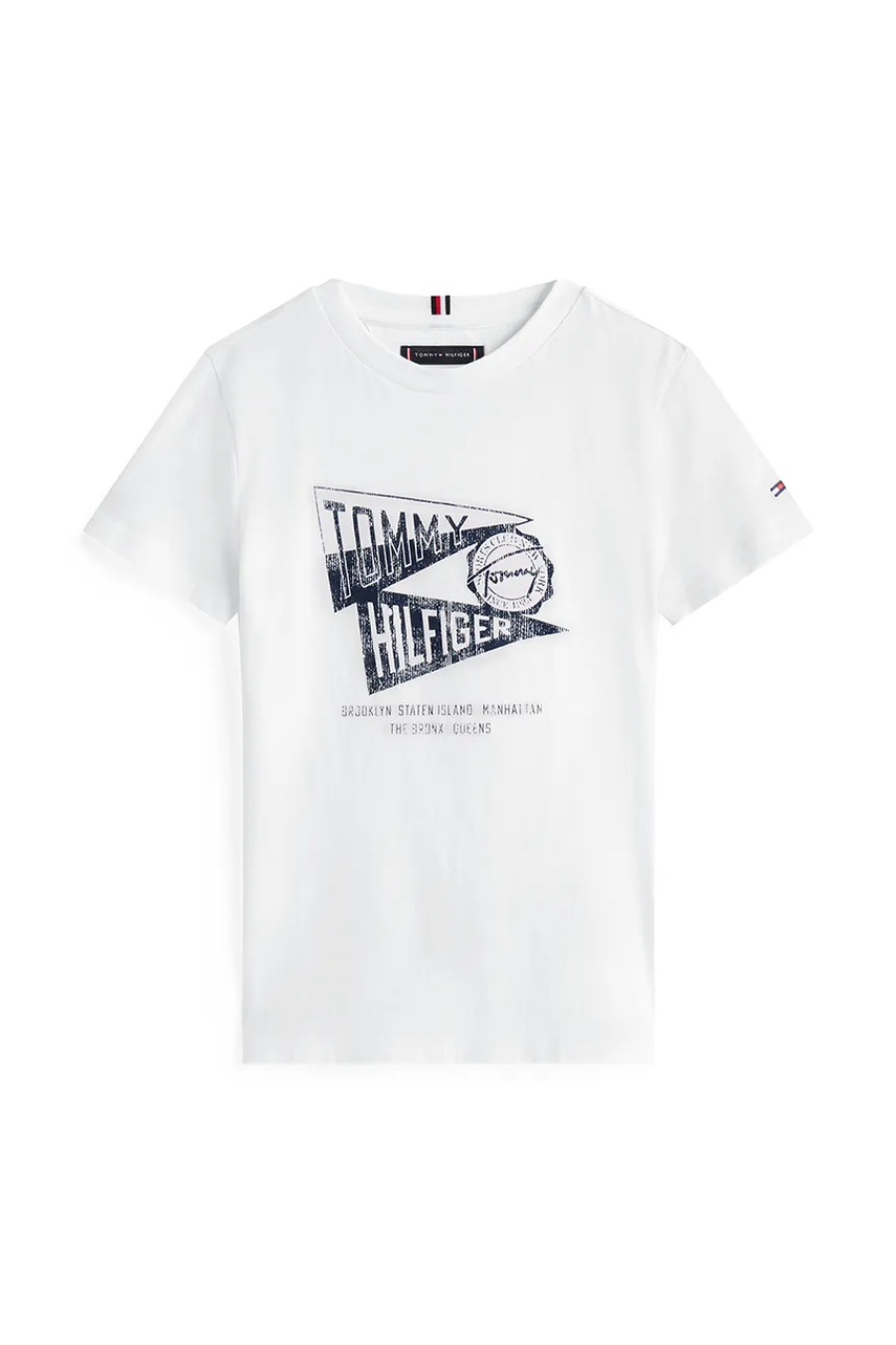 Детская хлопковая футболка Tommy Hilfiger цвет белый с принтом KB0KB09719 Детская хлопковая футболка Tommy Hilfiger цвет белый с принтом KB0KB09719