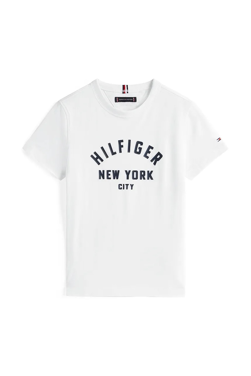 Детская хлопковая футболка Tommy Hilfiger цвет белый с принтом KB0KB09800 Детская хлопковая футболка Tommy Hilfiger цвет белый с принтом KB0KB09800