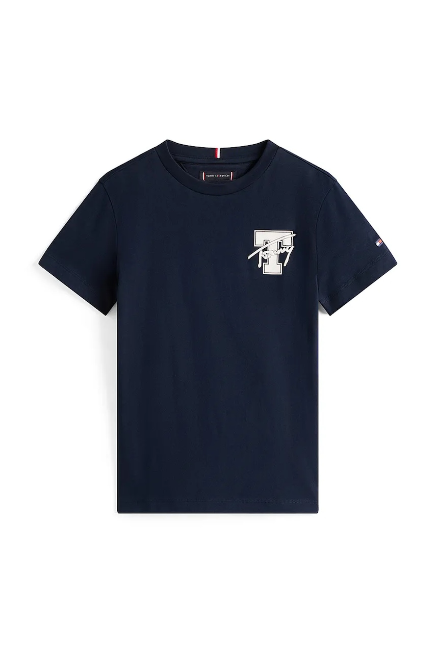 Детская хлопковая футболка Tommy Hilfiger цвет синий с принтом KB0KB09868 Детская хлопковая футболка Tommy Hilfiger цвет синий с принтом KB0KB09868