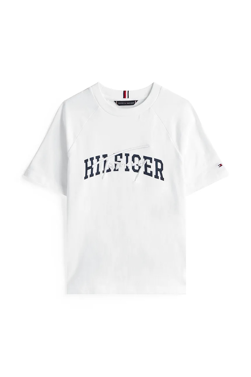 Детская хлопковая футболка Tommy Hilfiger цвет белый с принтом KB0KB09726 Детская хлопковая футболка Tommy Hilfiger цвет белый с принтом KB0KB09726