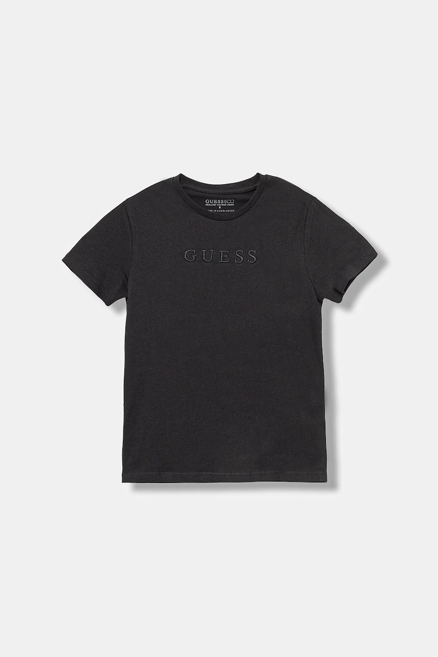 Levně Dětské bavlněné tričko Guess černá barva, s aplikací, L4GI36 K8HM4