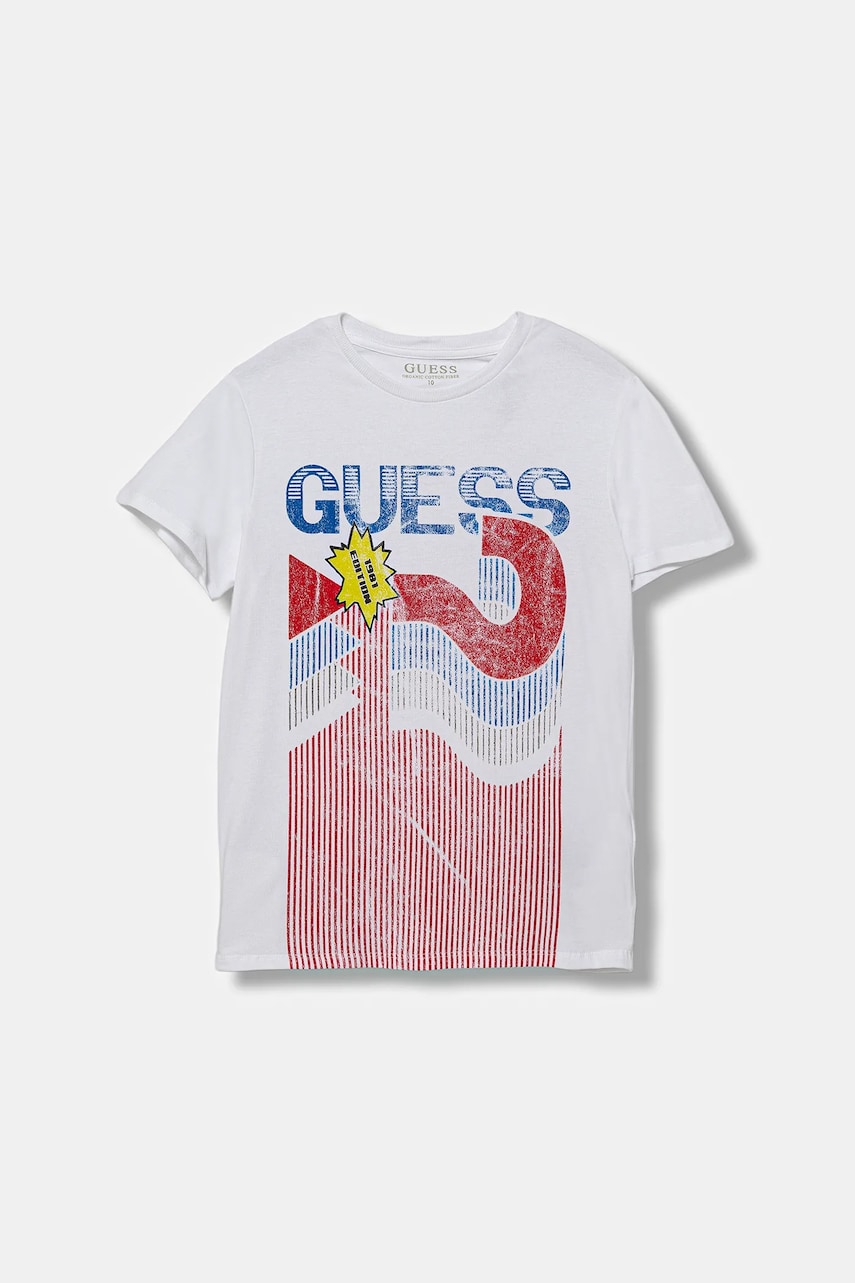 Levně Dětské bavlněné tričko Guess bílá barva, s potiskem, L5YI10 K8HM4