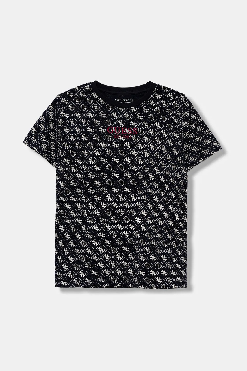 

Детска памучна тениска Guess в синьо с десен L5YI19 K8HM4, Син