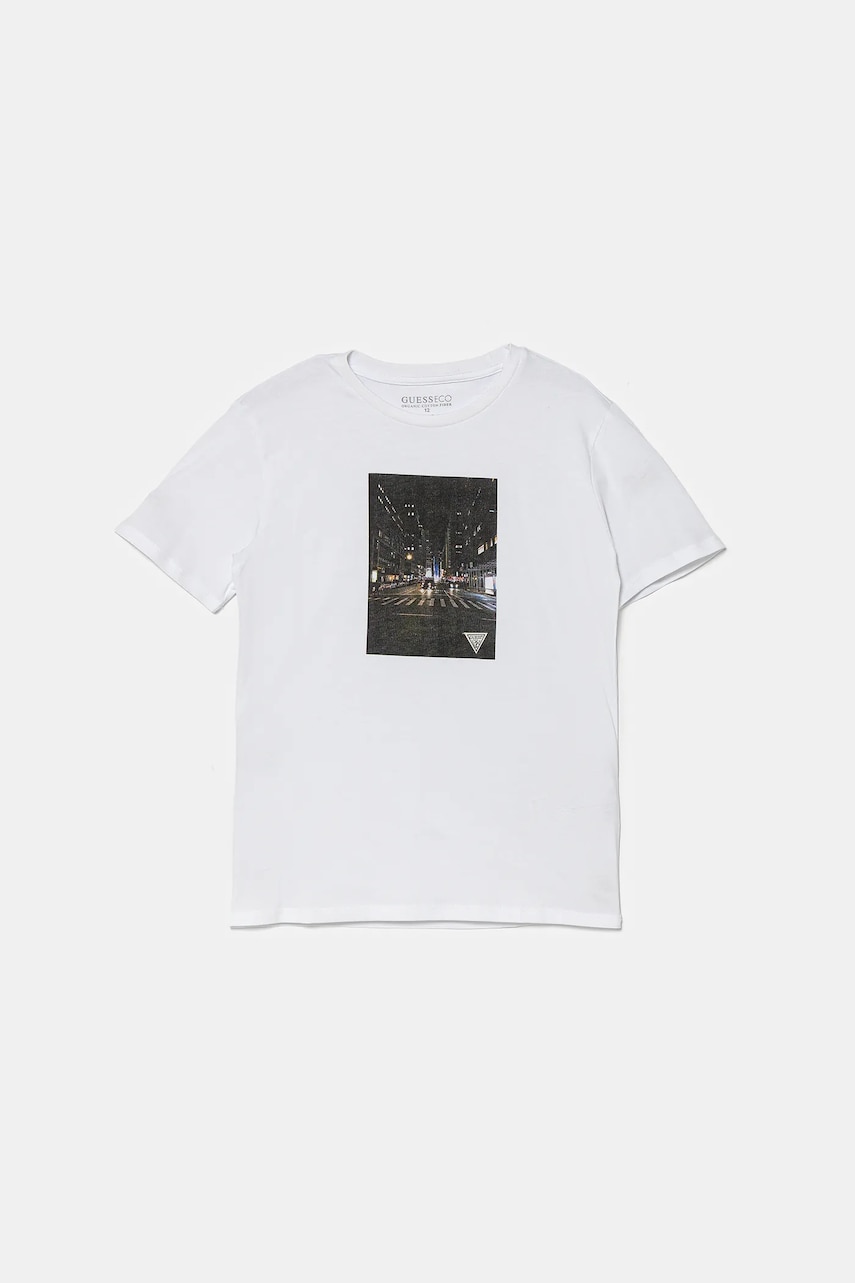 Levně Dětské bavlněné tričko Guess bílá barva, s potiskem, L5YI25 K8HM4