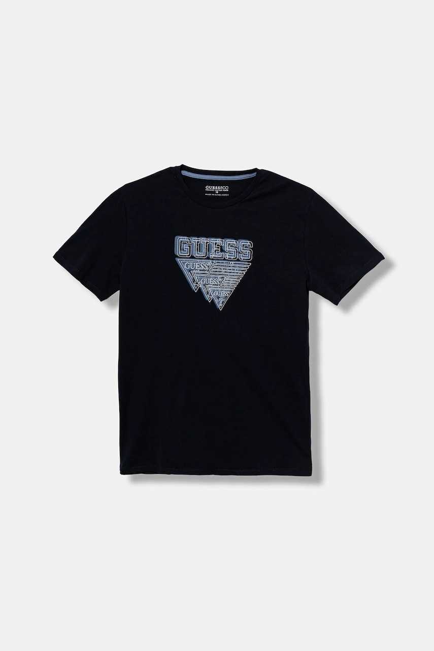 Levně Dětské bavlněné tričko Guess tmavomodrá barva, s potiskem, L5YI29 K8HM4