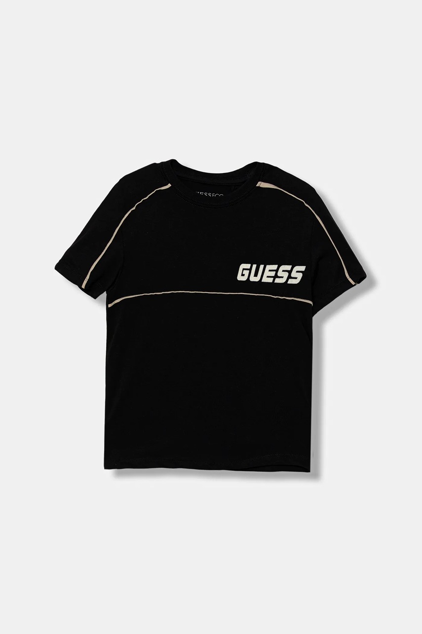 Levně Dětské bavlněné tričko Guess černá barva, s aplikací, L5YI33 I3Z14