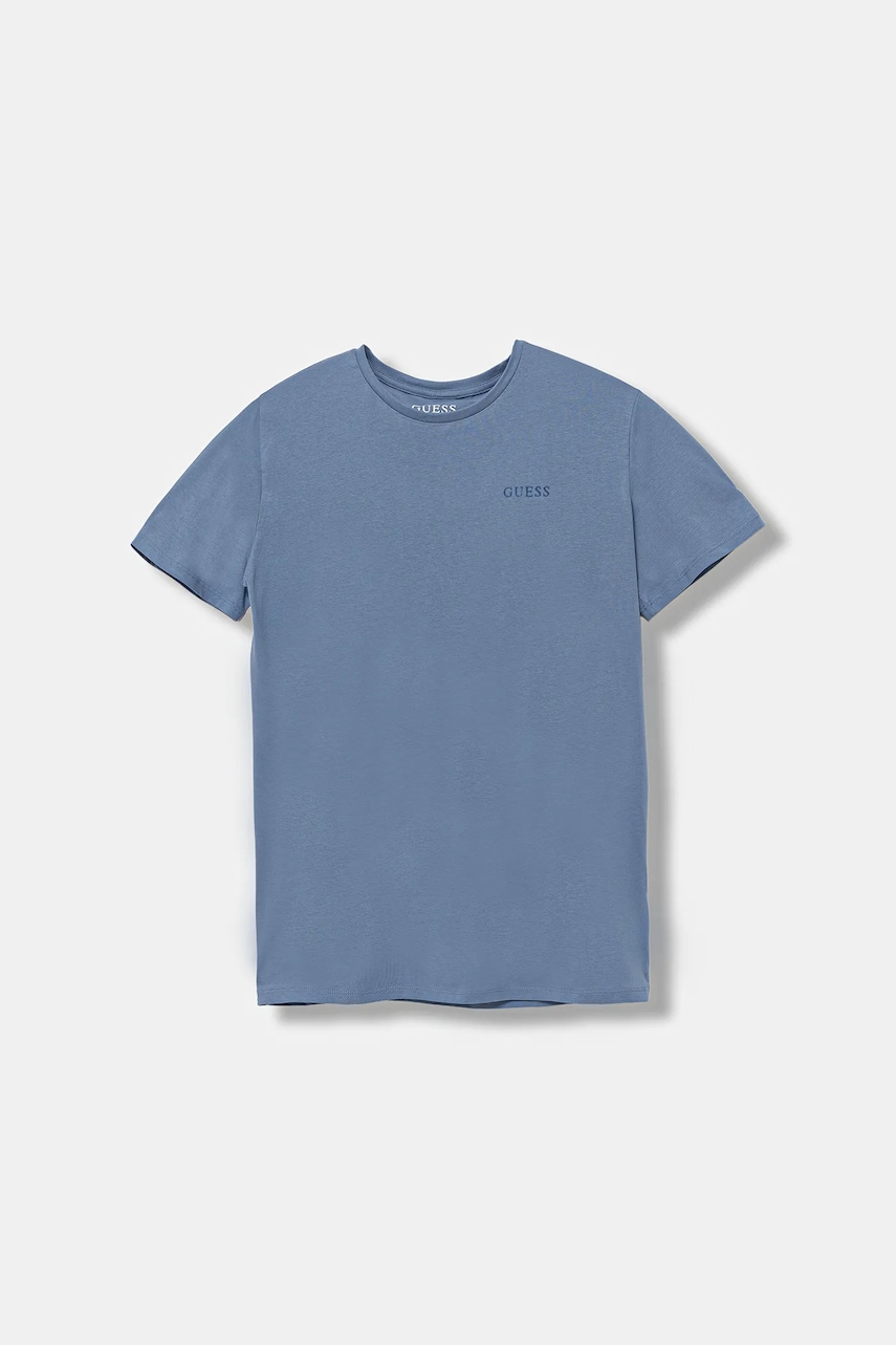 Levně Dětské bavlněné tričko Guess modrá barva, s aplikací, L5YI39 K8HM4