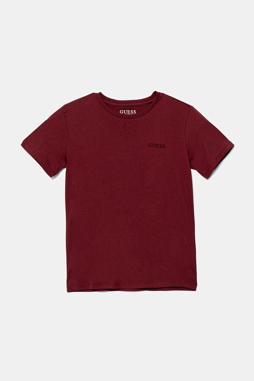 Levně Dětské bavlněné tričko Guess vínová barva, s aplikací, L5YI39 K8HM4
