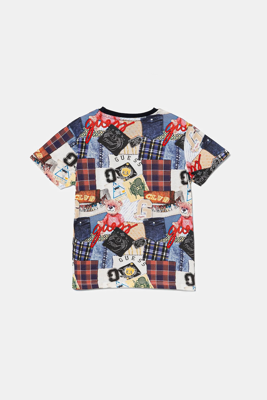 Детская хлопковая футболка Guess цвет синий узор N5YI04 K8HM4 Детская хлопковая футболка Guess цвет синий узор N5YI04 K8HM4