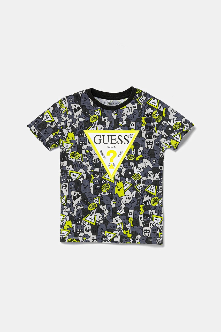 

Детска памучна тениска Guess в зелено с десен N5YI04 K8HM4, Зелен