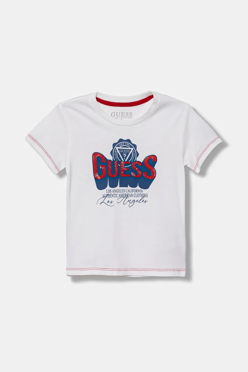 Levně Dětské bavlněné tričko Guess bílá barva, s potiskem, N5YI12 K8HM0