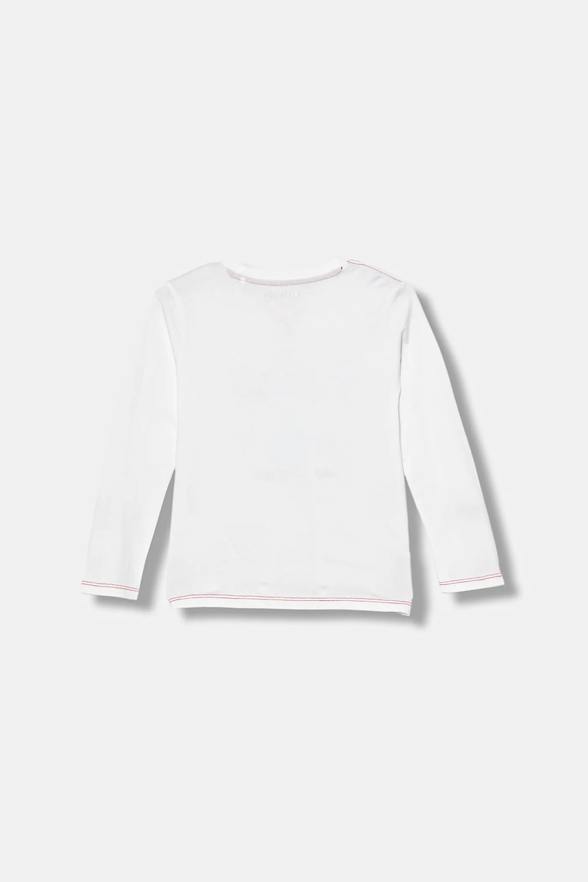 Хлопковый детский лонгслив Guess цвет белый с принтом N5YI18 K8HM0 Хлопковый детский лонгслив Guess цвет белый с принтом N5YI18 K8HM0