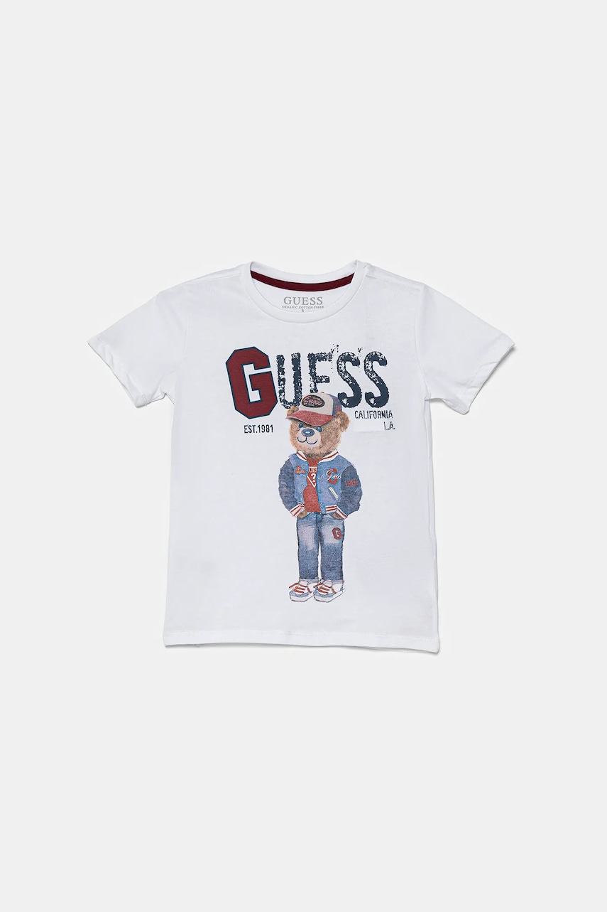 Levně Dětské bavlněné tričko Guess bílá barva, N5YI22 K8HM4