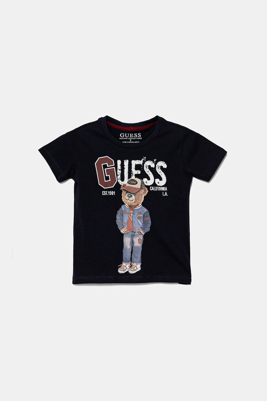 Levně Dětské bavlněné tričko Guess tmavomodrá barva, N5YI22 K8HM4