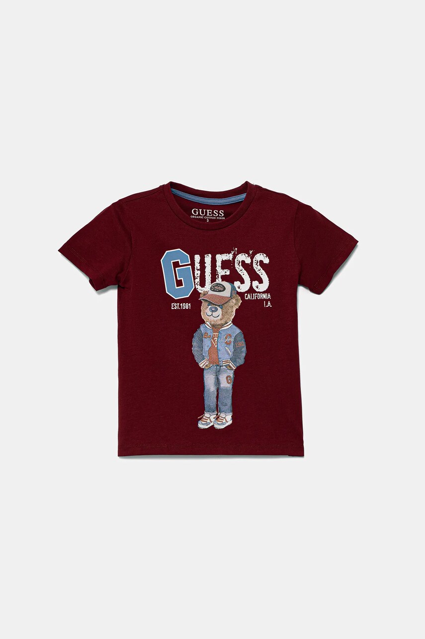 Levně Dětské bavlněné tričko Guess vínová barva, N5YI22 K8HM4
