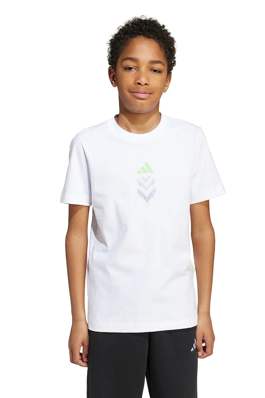 adidas Performance tricou de bumbac pentru copii culoarea alb, cu imprimeu, JM8942
