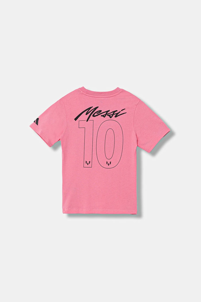 Хлопковая футболка adidas Performance MESSI цвет розовый с принтом JM8952