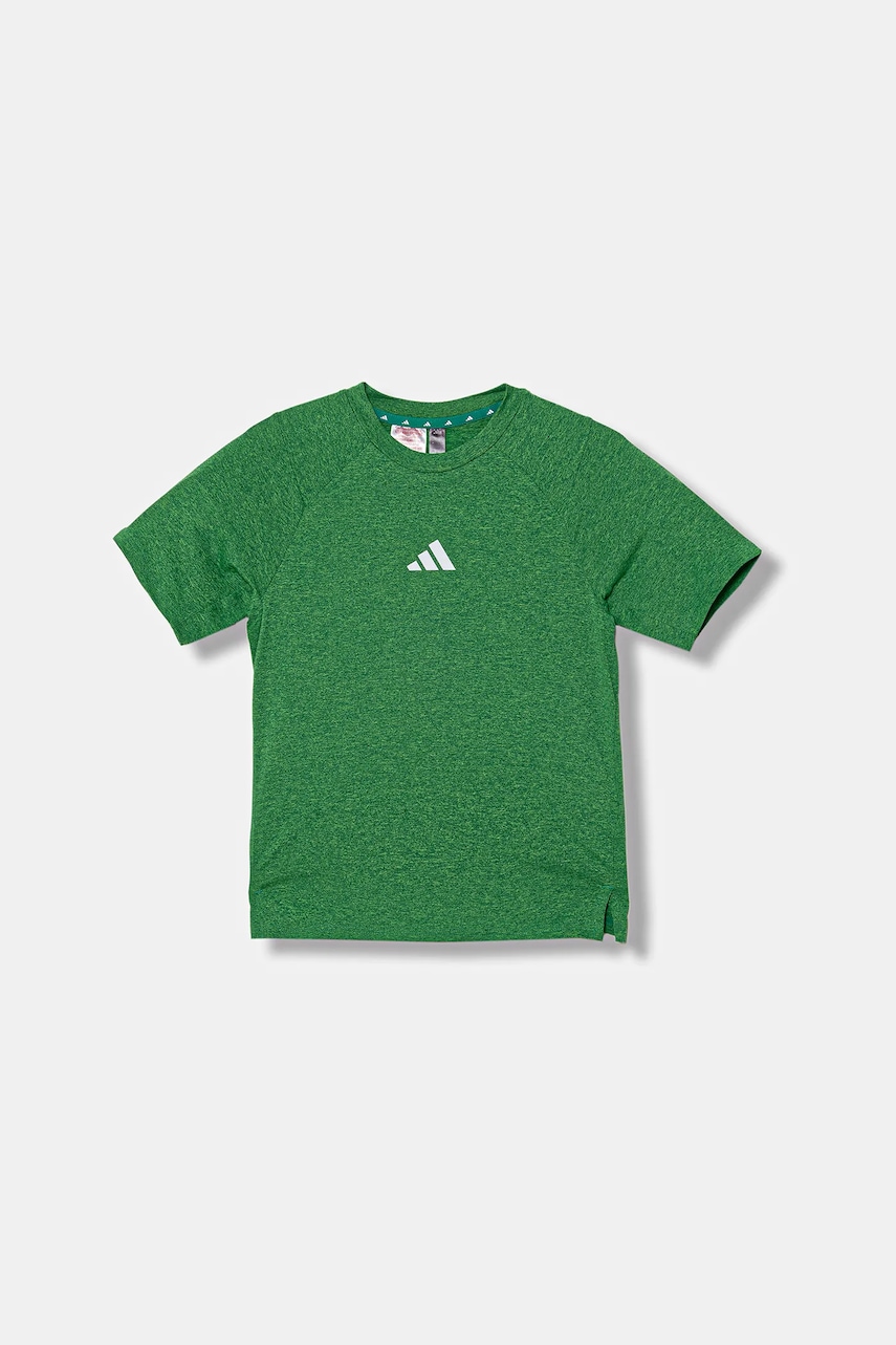 Levně Dětské tričko adidas zelená barva, s potiskem, JM4323